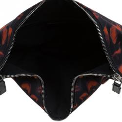 Pre Owned Alexander McQueen Black/Orange Tulip Print Satin Medium De Manta Clutch