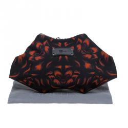 Pre Owned Alexander McQueen Black/Orange Tulip Print Satin Medium De Manta Clutch