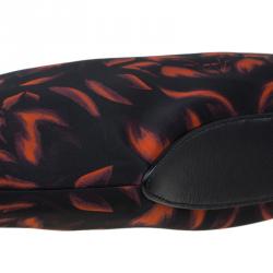 Pre Owned Alexander McQueen Black/Orange Tulip Print Satin Medium De Manta Clutch