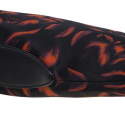 Pre Owned Alexander McQueen Black/Orange Tulip Print Satin Medium De Manta Clutch
