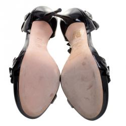 Pre Owned Alexander McQueen Black Patent Ivy Leaf Embellished Sandals Size 39.5