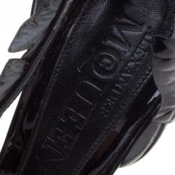 Pre Owned Alexander McQueen Black Patent Ivy Leaf Embellished Sandals Size 39.5