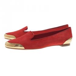 Pre Owned حذاء فلات أليكساندر مكوين سموكينج سليبر سويدي أحمر مقاس 39.5