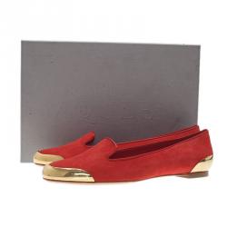 Pre Owned حذاء فلات أليكساندر مكوين سموكينج سليبر سويدي أحمر مقاس 39.5