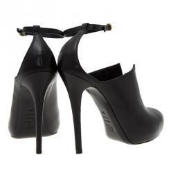 Pre Owned Alexander McQueen Black Leather Cutout Ankle Strap Booties Size 39