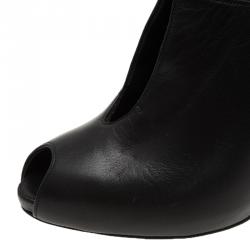 Pre Owned Alexander McQueen Black Leather Cutout Ankle Strap Booties Size 39