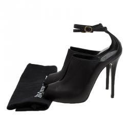 Pre Owned Alexander McQueen Black Leather Cutout Ankle Strap Booties Size 39