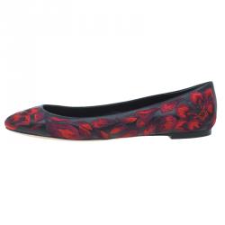 Pre Owned Alexander McQueen Red Tulip Embroidered Ballet Flats Size 41