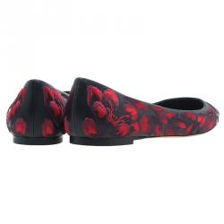 Pre Owned Alexander McQueen Red Tulip Embroidered Ballet Flats Size 41