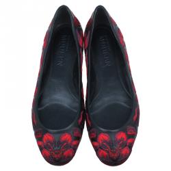 Pre Owned Alexander McQueen Red Tulip Embroidered Ballet Flats Size 41