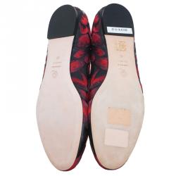 Pre Owned Alexander McQueen Red Tulip Embroidered Ballet Flats Size 41