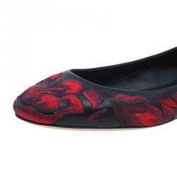 Pre Owned Alexander McQueen Red Tulip Embroidered Ballet Flats Size 41