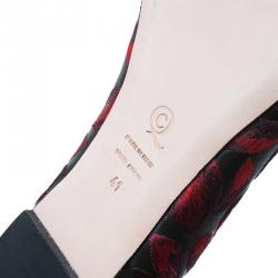 Pre Owned Alexander McQueen Red Tulip Embroidered Ballet Flats Size 41