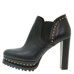 Pre Owned بوت كاحل أليكساندر مكوين شيلسي بنعل سميك مرصع جلد أسود مقاس 39