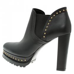 Pre Owned بوت كاحل أليكساندر مكوين شيلسي بنعل سميك مرصع جلد أسود مقاس 39