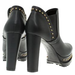 Pre Owned بوت كاحل أليكساندر مكوين شيلسي بنعل سميك مرصع جلد أسود مقاس 39