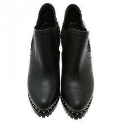 Pre Owned بوت كاحل أليكساندر مكوين شيلسي بنعل سميك مرصع جلد أسود مقاس 39