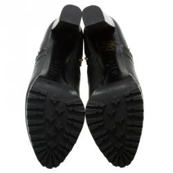 Pre Owned بوت كاحل أليكساندر مكوين شيلسي بنعل سميك مرصع جلد أسود مقاس 39