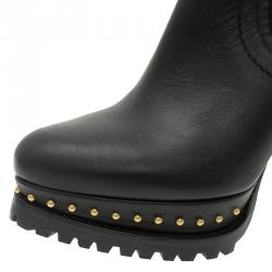 Pre Owned بوت كاحل أليكساندر مكوين شيلسي بنعل سميك مرصع جلد أسود مقاس 39