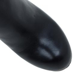 Pre Owned Alexander McQueen Black Leather Bowtie Platform Ankle Boots Size 38.5