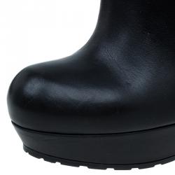 Pre Owned Alexander McQueen Black Leather Bowtie Platform Ankle Boots Size 38.5