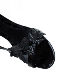 Pre Owned Alexander McQueen Black Patent Ivy Leaf Embellished Sandals Size 40