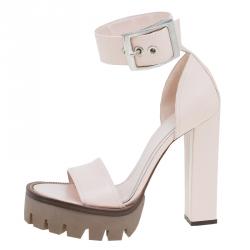 Pre Owned Alexander McQueen Blush Pink Leather Platform Ankle Strap Sandals Size 38