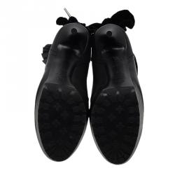 Pre Owned Alexander McQueen Black Leather and Velvet Lace Up Platform Ankle Boots Size 40