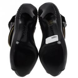 Pre Owned Alexander McQueen Black Leather Faithful Skull Peep Toe Ankle Boots Size 38.5