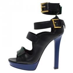 Pre Owned Alexander McQueen Black Plexi Plaque Strappy Sandals Size 39