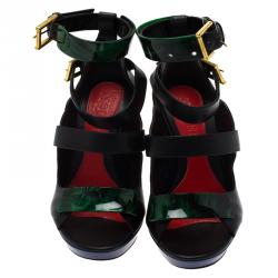 Pre Owned Alexander McQueen Black Plexi Plaque Strappy Sandals Size 39