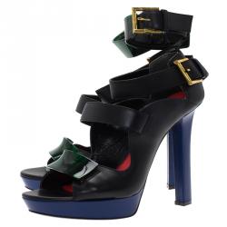 Pre Owned Alexander McQueen Black Plexi Plaque Strappy Sandals Size 39