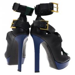 Pre Owned Alexander McQueen Black Plexi Plaque Strappy Sandals Size 39