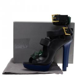 Pre Owned Alexander McQueen Black Plexi Plaque Strappy Sandals Size 39