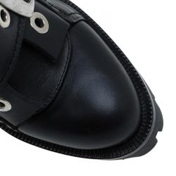 Pre Owned Alexander McQueen Black Leather Buckled Combat Boots Size 40