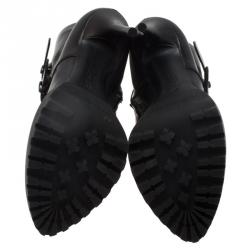 Pre Owned Alexander McQueen Black Buckled Leather Ankle Boots Size 39