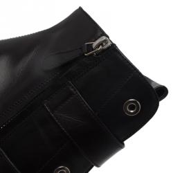 Pre Owned Alexander McQueen Black Buckled Leather Ankle Boots Size 39