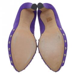 Pre Owned Alexander McQueen Purple Suede Skull Embellished Peep Toe Platform Pumps Size 37.5