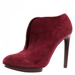 Pre Owned Alexander McQueen Burgundy Suede Ankle Boots Size 41