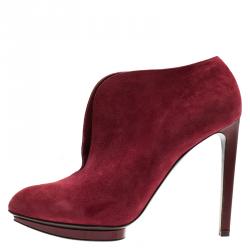 Pre Owned Alexander McQueen Burgundy Suede Ankle Boots Size 41