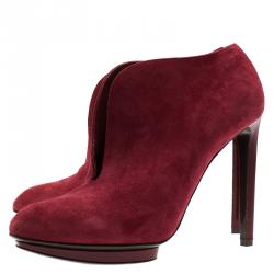 Pre Owned Alexander McQueen Burgundy Suede Ankle Boots Size 41
