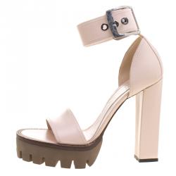 Pre Owned Alexander McQueen Blush Pink Leather Ankle Strap Platform Sandals Size 39