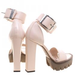 Pre Owned Alexander McQueen Blush Pink Leather Ankle Strap Platform Sandals Size 39