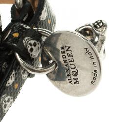 Pre Owned Alexander McQueen Black Leather Double Wrap Skull Charm Bracelet