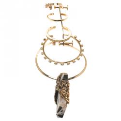Pre Owned Alexander McQueen Hoop Detailed Gold Plated Single Ear Cuff