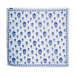 Pre Owned Alexander McQueen White and Blue Skull Silk Chiffon Scarf