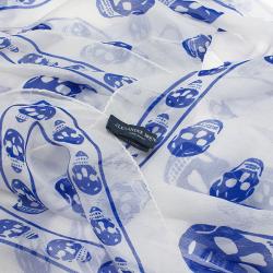 Pre Owned Alexander McQueen White and Blue Skull Silk Chiffon Scarf