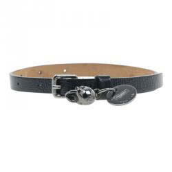 Pre Owned Alexander McQueen Black Leather Double Wrap Bracelet