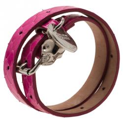 Pre Owned Alexander McQueen Nova Pink Leather Double Wrap Bracelet