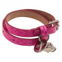 Pre Owned Alexander McQueen Nova Pink Leather Double Wrap Bracelet